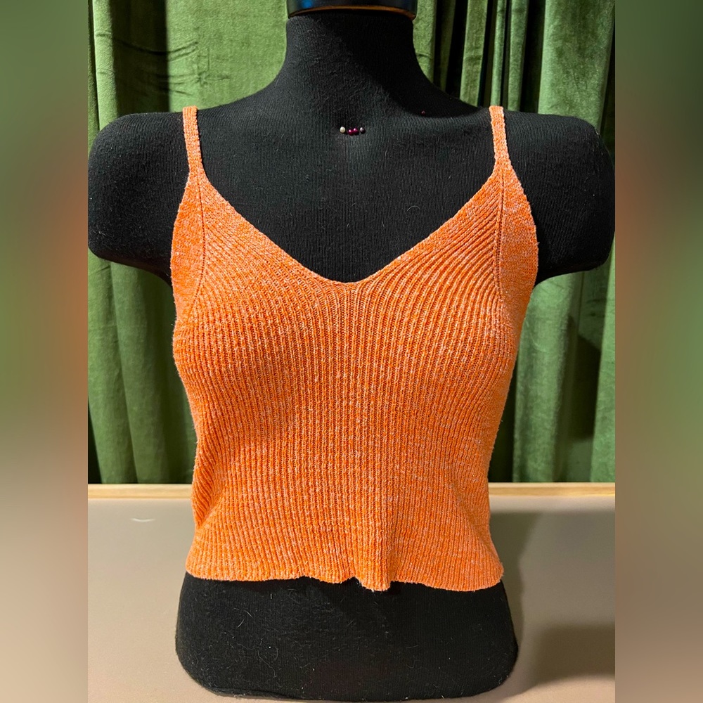 Orange Ribbed Knit Women's Tank Top